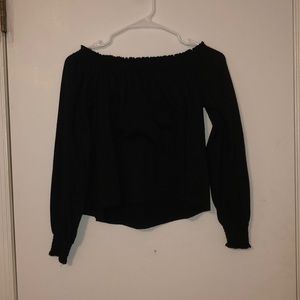 Black off the shoulder crop top.